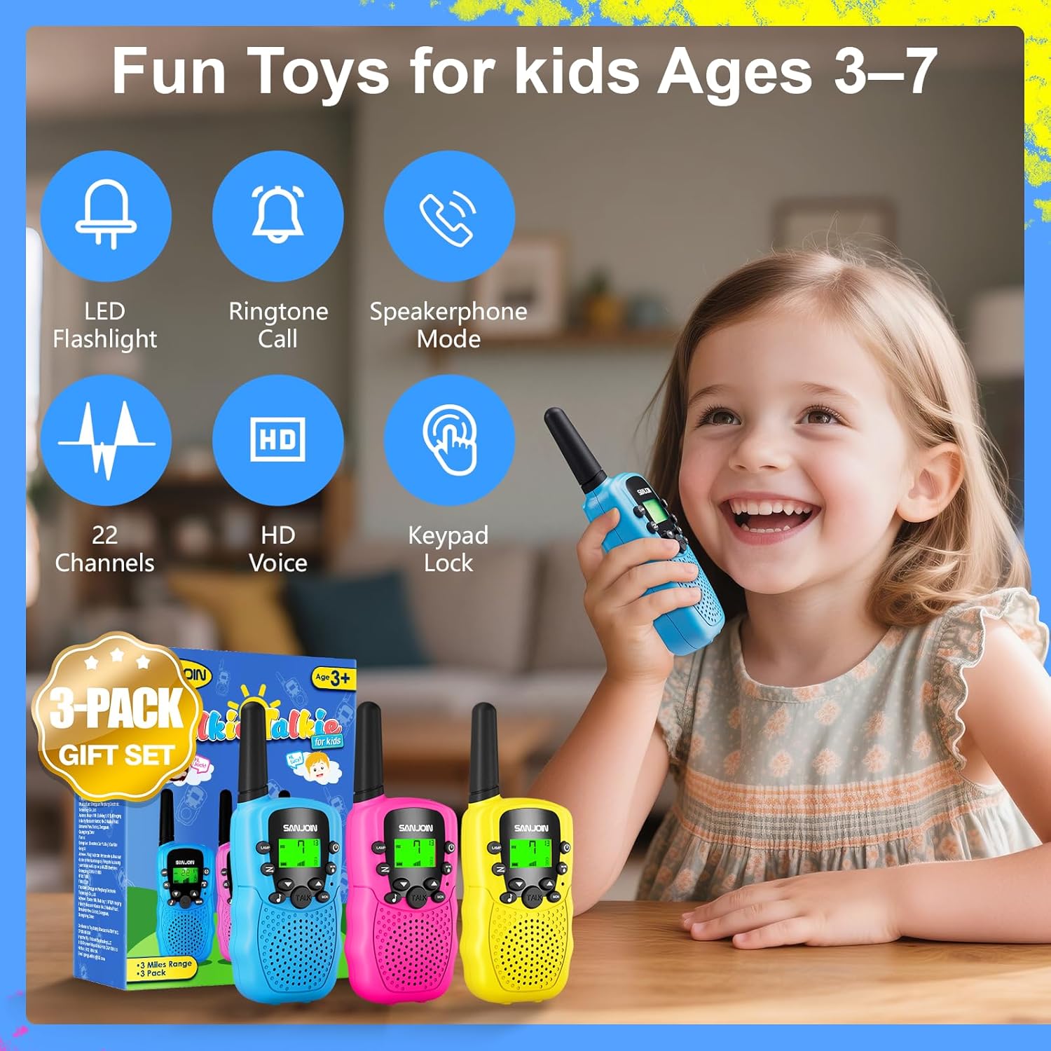 3-Pack Walkie Talkies for Kids – Outdoor Adventure Toys with Clear Sound, Long Range Communication for Games, Camping & Imaginative Play