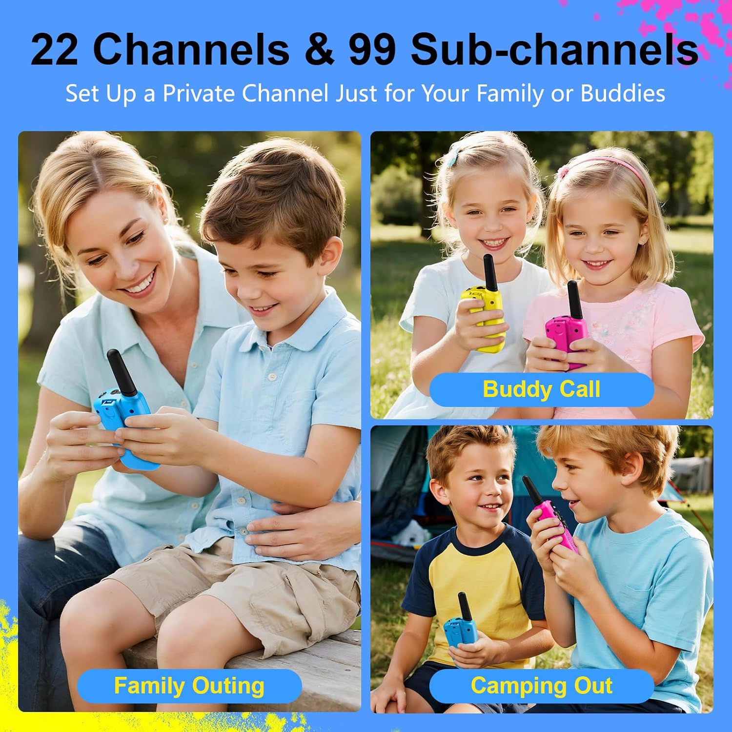 3-Pack Walkie Talkies for Kids – Outdoor Adventure Toys with Clear Sound, Long Range Communication for Games, Camping & Imaginative Play