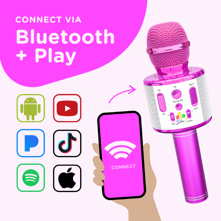 Kids Karaoke Microphone Bluetooth – Portable Wireless Singing Toy with Speaker, Music Player & LED Lights for Fun Singing, Party & Entertainment