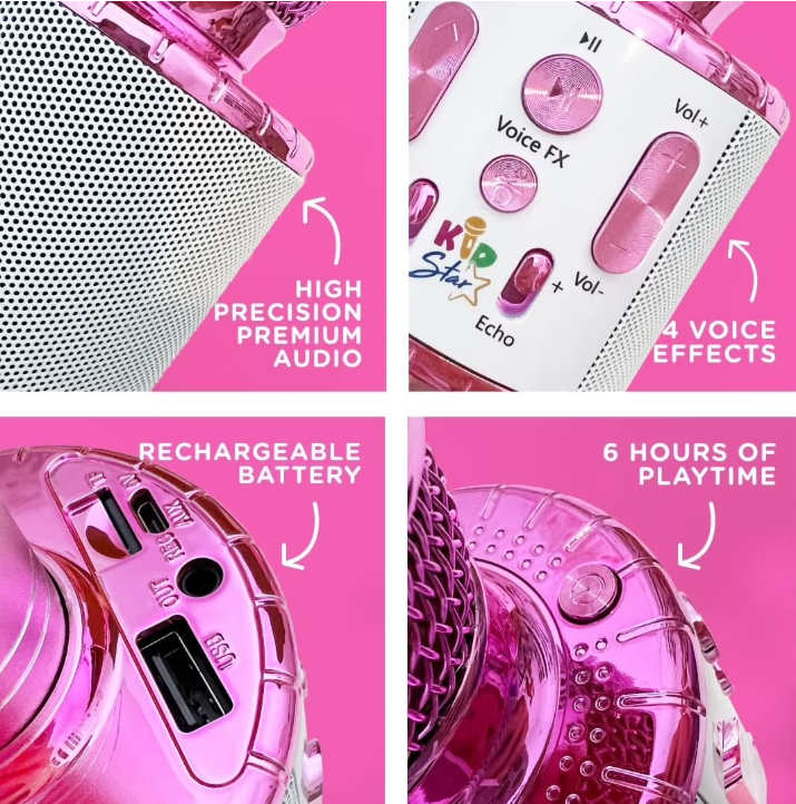 Kids Karaoke Microphone Bluetooth – Portable Wireless Singing Toy with Speaker, Music Player & LED Lights for Fun Singing, Party & Entertainment